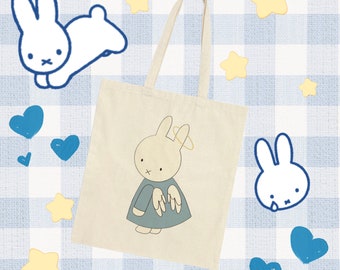 Cute Angel Bunny Miffy Pastel Kawaii Aesthetic Coquette Core Cotton Canvas Tote Bag