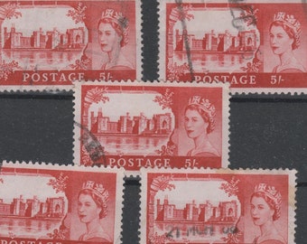 1959 GB Castle Stamps x 9. Great Britain. Vintage Red British Stamp. QEII. Queen Elizabeth II.