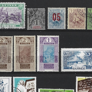 18 timbres de Guinée. Collection de timbres guinéens (années 1890-60). Africain. Afrique.