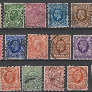 1910s-40s GB Stamps x 20. - Great Britain Stamps. Vintage British Stamp. Definitives
