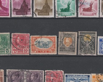 タイの古い切手22枚（1910年代～1950年代）。タイのヴィンテージ切手