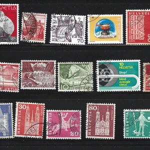 18 Switzerland Definitive Stamps. Swiss Stamp Collection (1950s onwards). Thematics.