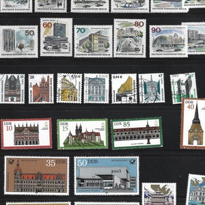70+ German Architecture Stamps. Germany Stamp Collection. DDR, thematics, buildings.