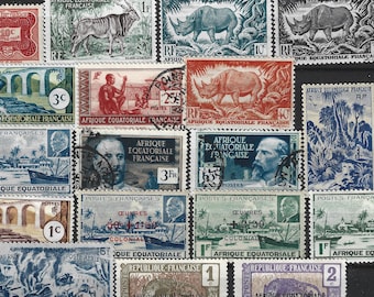 31 Sellos de África Ecuatorial Francesa. Colección de sellos africanos (c. décadas de 1920 a 1950). Chad Francia.