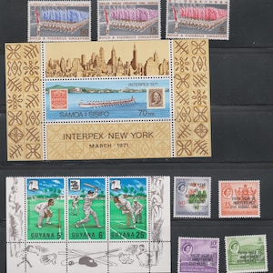 30+ British Commonwealth Stamp Collection. Assortment of Stamps (1960s/70s). Singapore, Barbuda, Ceylon, Guyana, Trinidad