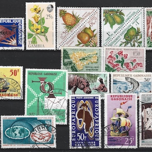 18 Gabon Stamps. Gabonese Stamp Collection (1940s-60s). African. Floral, thematics.