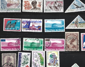 コンゴ切手24枚。コンゴ切手コレクション（1920年代～1970年代