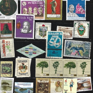 80+ Ecuador Briefmarken (ca. 1960s-90s). Vintage ecuadorianische Briefmarkensammlung. Südamerikanisch. Correos.