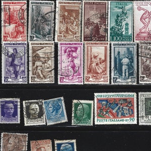 24 Italy Stamps. Italian Stamp Collection (c. 1950s/60s). Italia