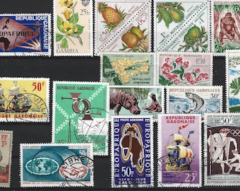 18 sellos de Gabón. Colección de sellos gaboneses (años 40-60). Africano. Florales, temáticos.
