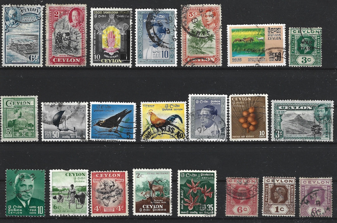22 Ceylon Stamps. Sri Lanka Stamp Collection (1910s-60s). Sri Lankan ...