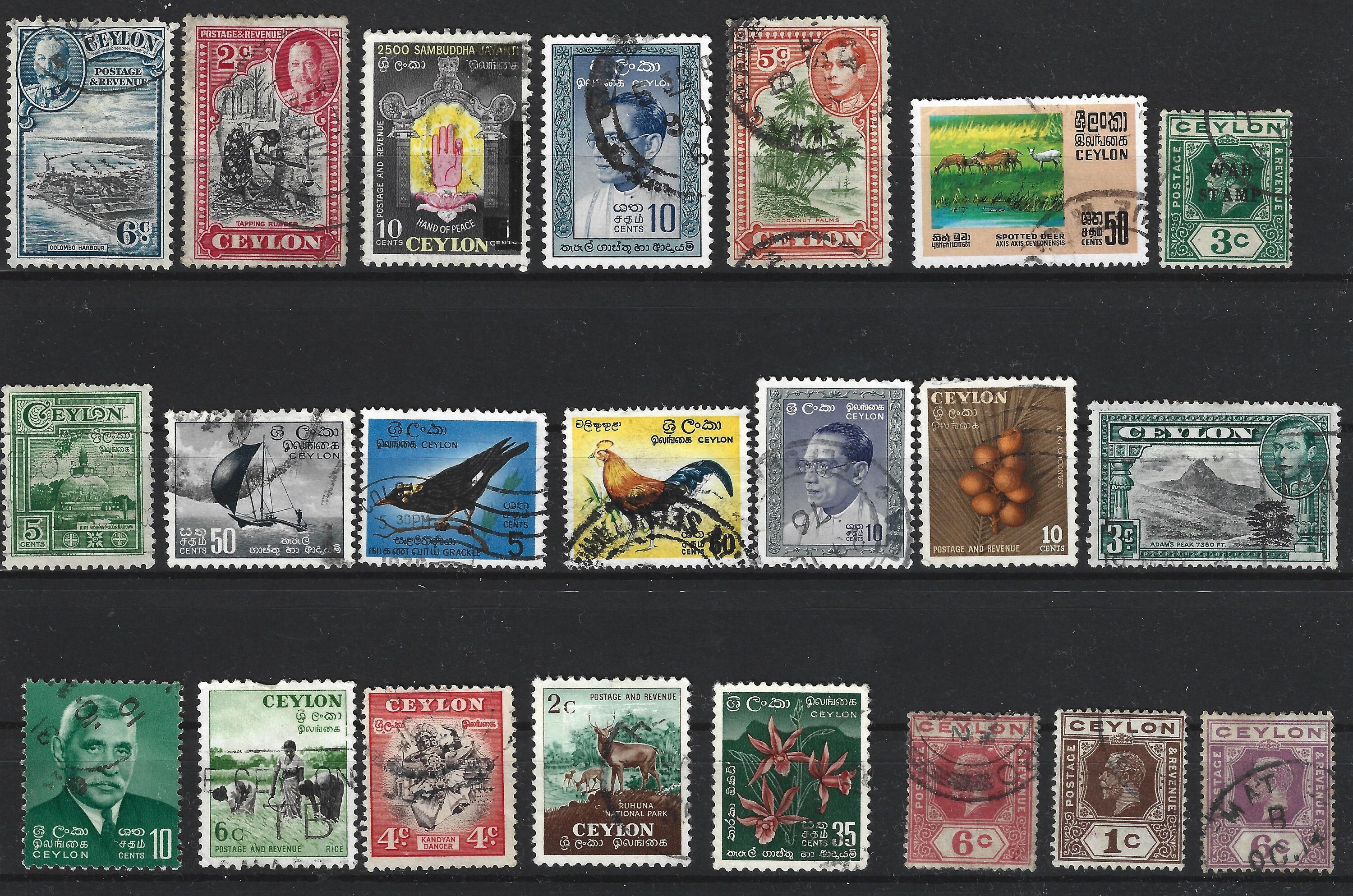 22 Ceylon Stamps. Sri Lanka Stamp Collection (1910s-60s). Sri Lankan ...