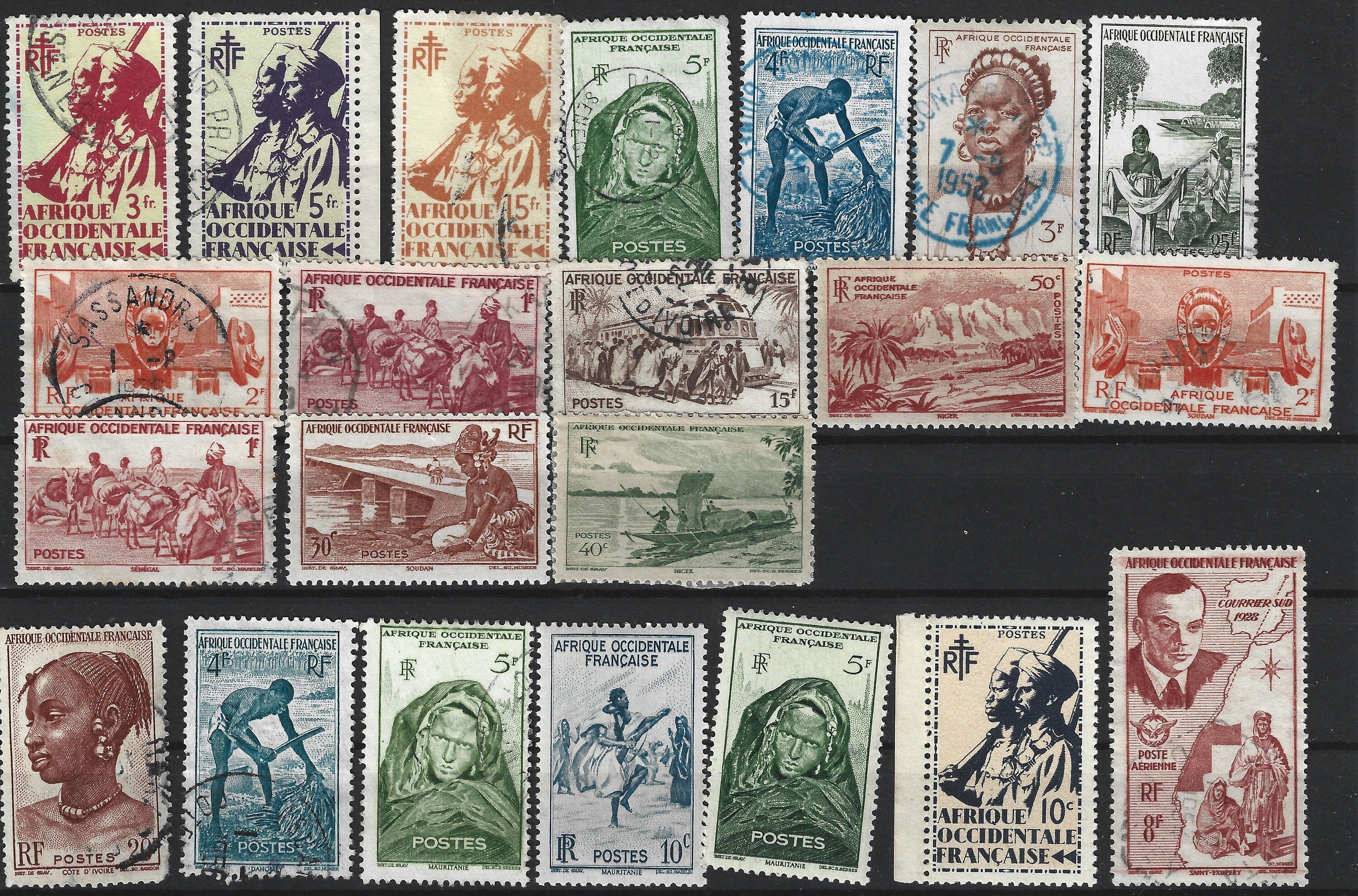 フランス西アフリカ切手 32 枚。アフリカ切手コレクション (1940/50