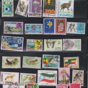 60 Ethiopia Stamps Collection. Assortment of Used Commemorative Stamps (1960s-2000s). Vintage Ethiopian Africa African Stamps
