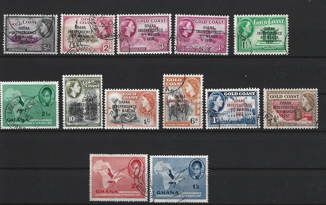Ghana Independence 1957 Postage Stamps X 13. Vintage Ghanian Stamp Set ...