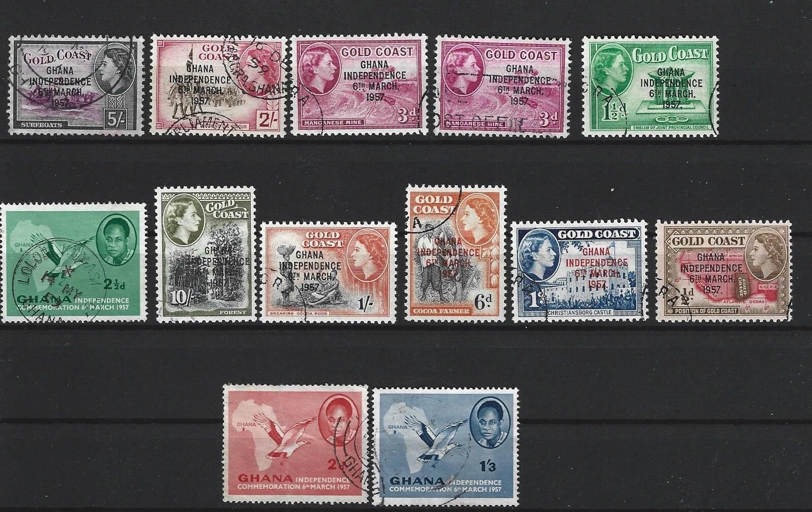 Ghana Independence 1957 Postage Stamps X 13. Vintage Ghanian Stamp Set ...