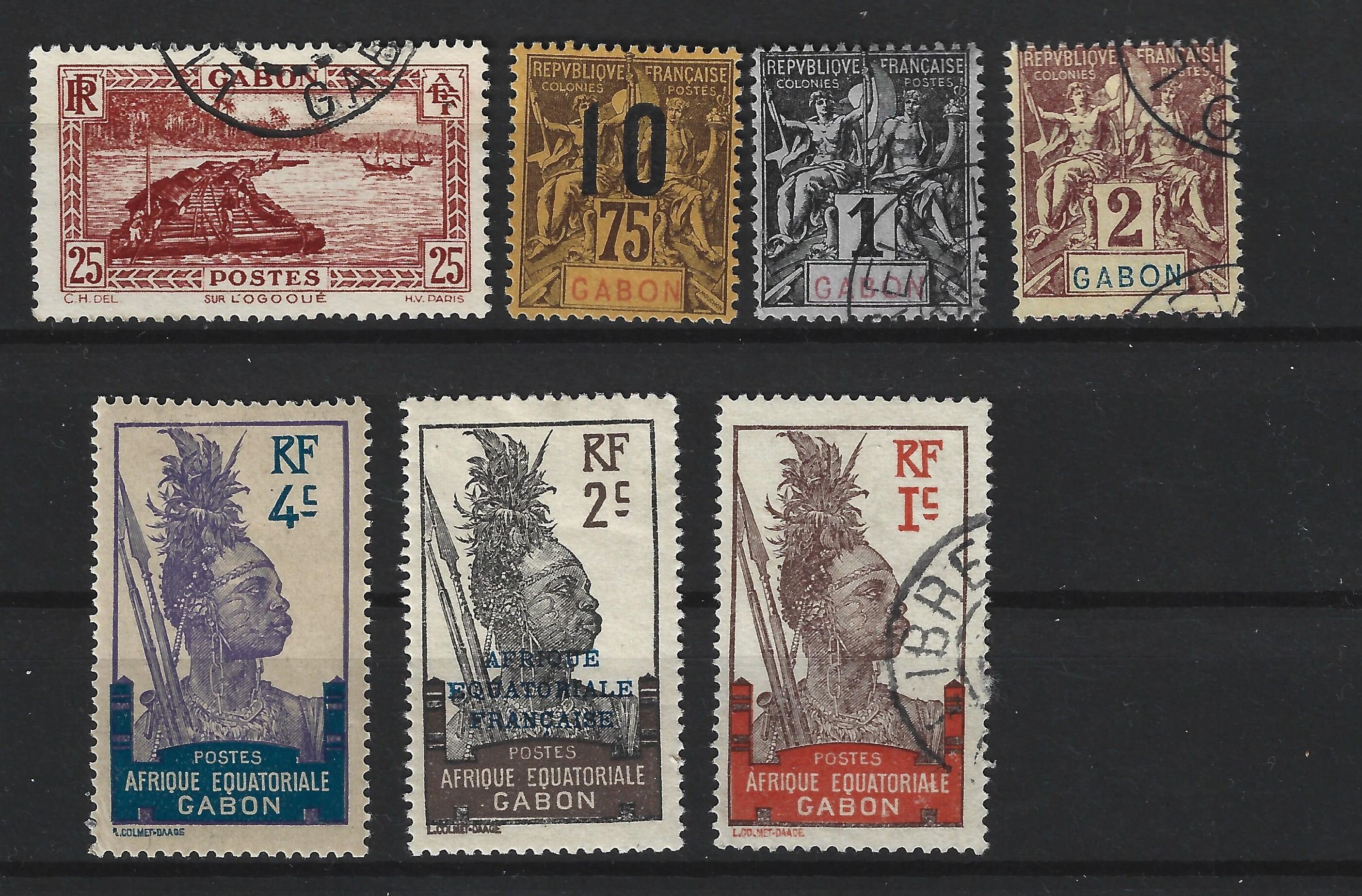 Gabon 1900s1910s Postage Stamps X 7. Vintage Gabonese Stamp Set