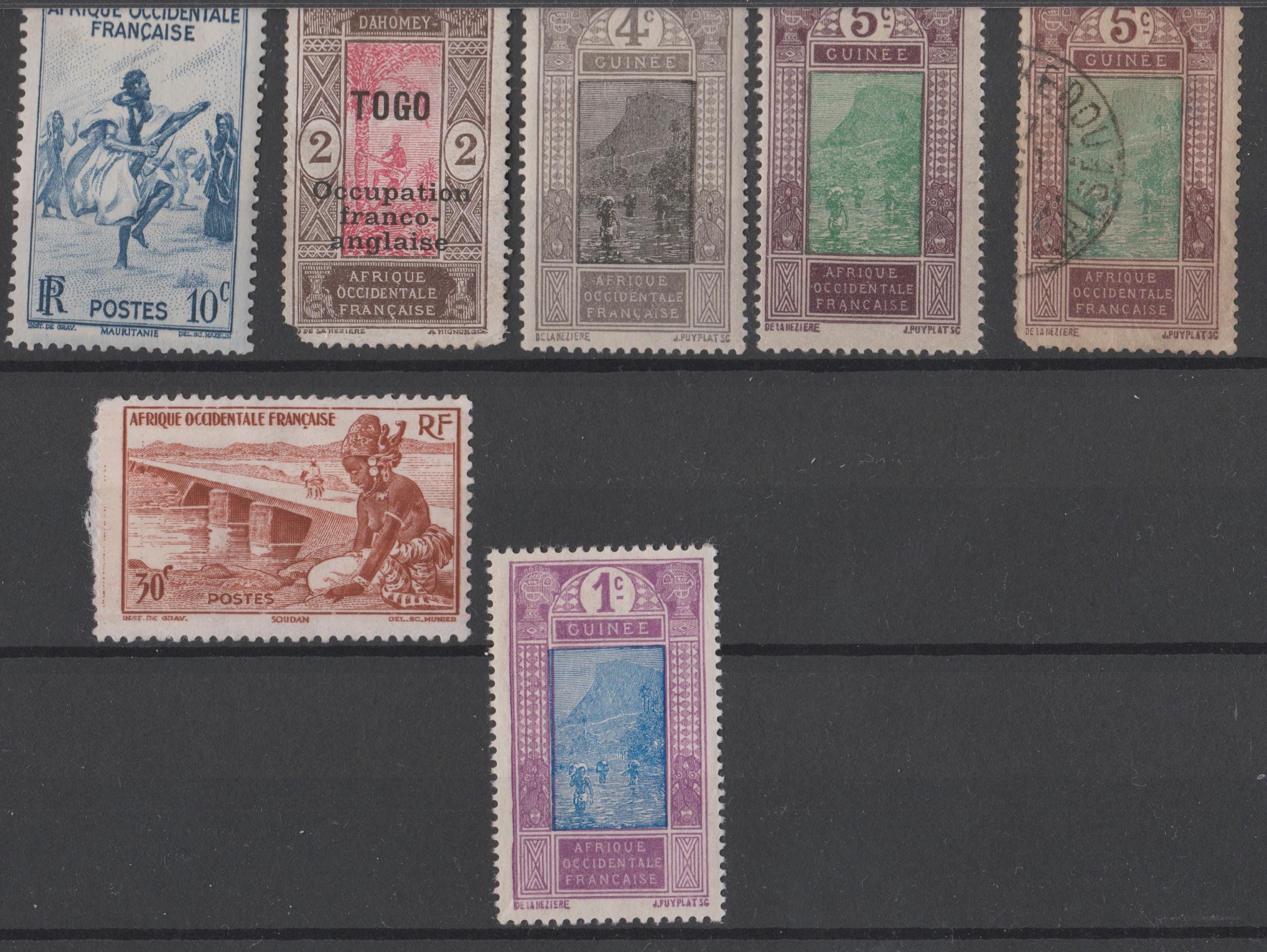 フランス西アフリカ切手7枚。アフリカ切手コレクション（1940年代から