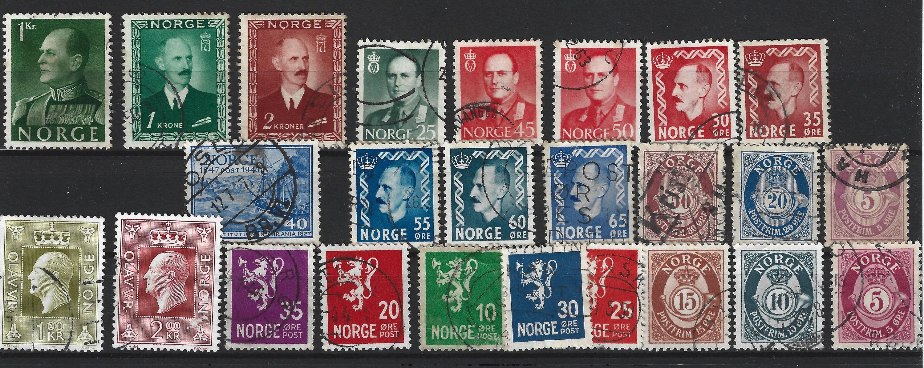 1890年代から1950年代にかけて発行されたノルウェーの古い切手25枚