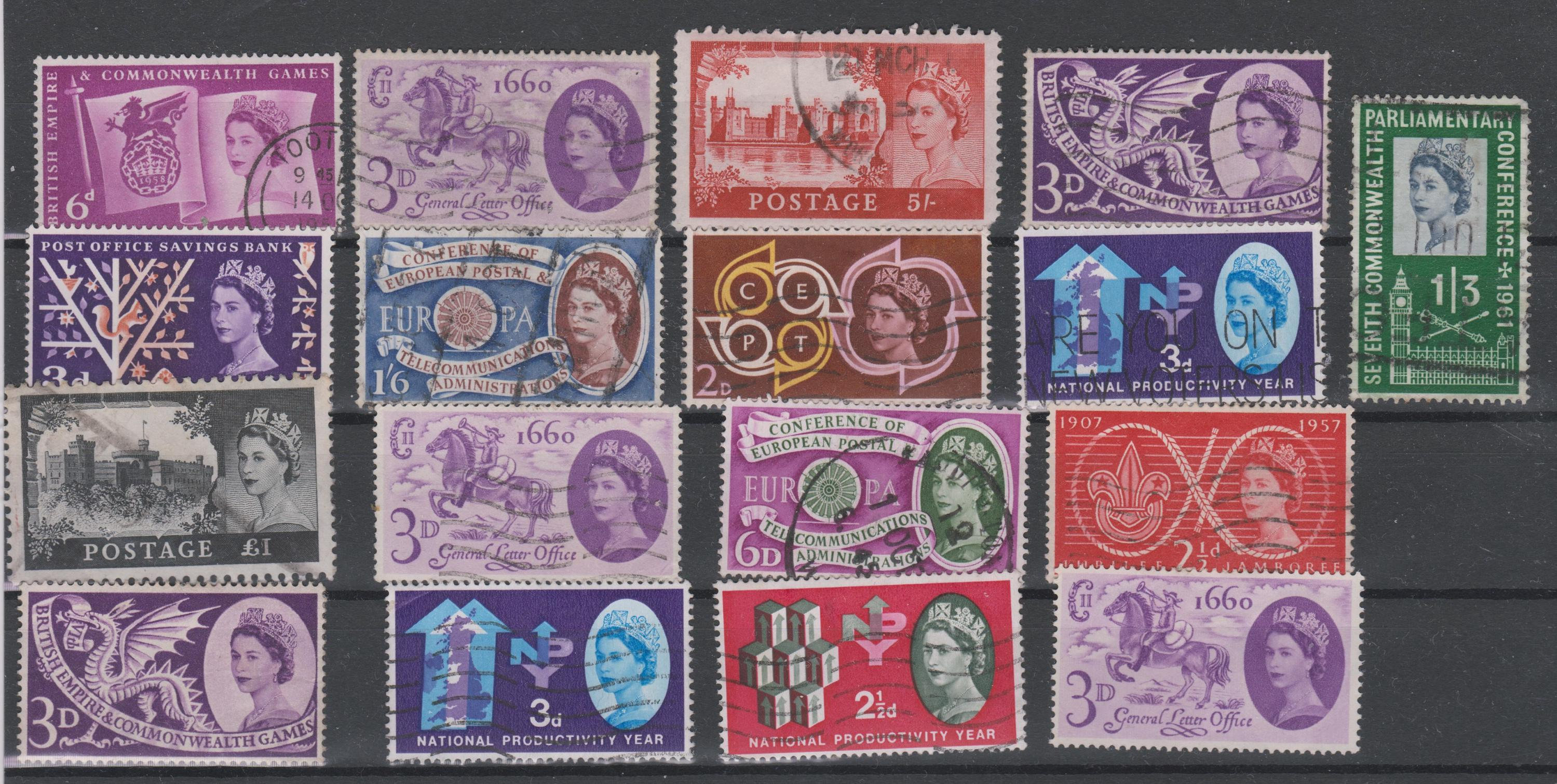 Sellos conmemorativos de Gran Bretaña de la década de 1960 x 17. Gran Bretaña. Sello británico antiguo. QEII Reina Isabel II