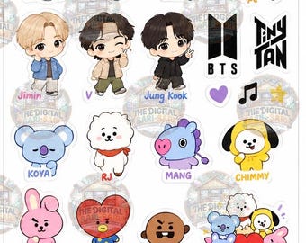 UPDATED Kpop BTS Digital Sticker Bundle: Chibi Characters, Pets, Logos (200+ Designs) with background free versions