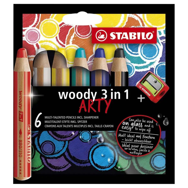 STABILO Woody Colored Pencil Sets offer a colorful and versatile artistic experience. Each set contains an assortment of these pencils, which serve not only as colored pencils but also as watercolor crayons and crayons.