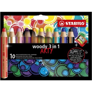 STABILO Woody Colored Pencil Sets offer a colorful and versatile artistic experience. Each set contains an assortment of these pencils, which serve not only as colored pencils but also as watercolor crayons and crayons.