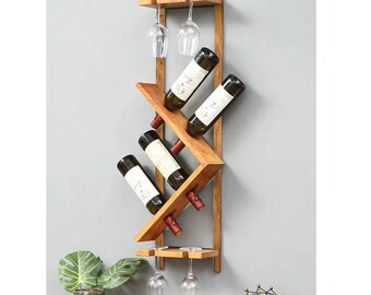 Estante de vino de madera, decoración del hogar hecha a mano, regalo para la decoración de su hogar, estante de vino decorativo