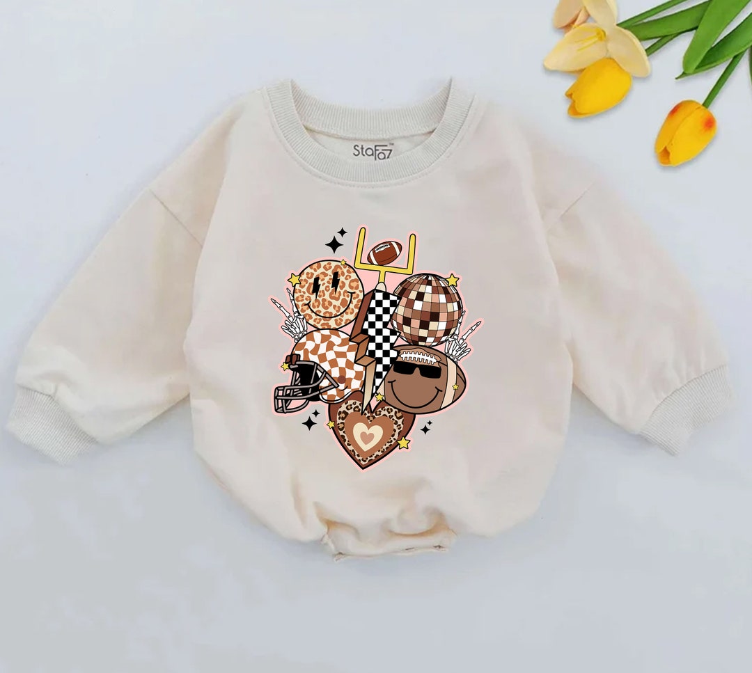 Retro Football Baby One Piece, Football Season Romper, Natural Football