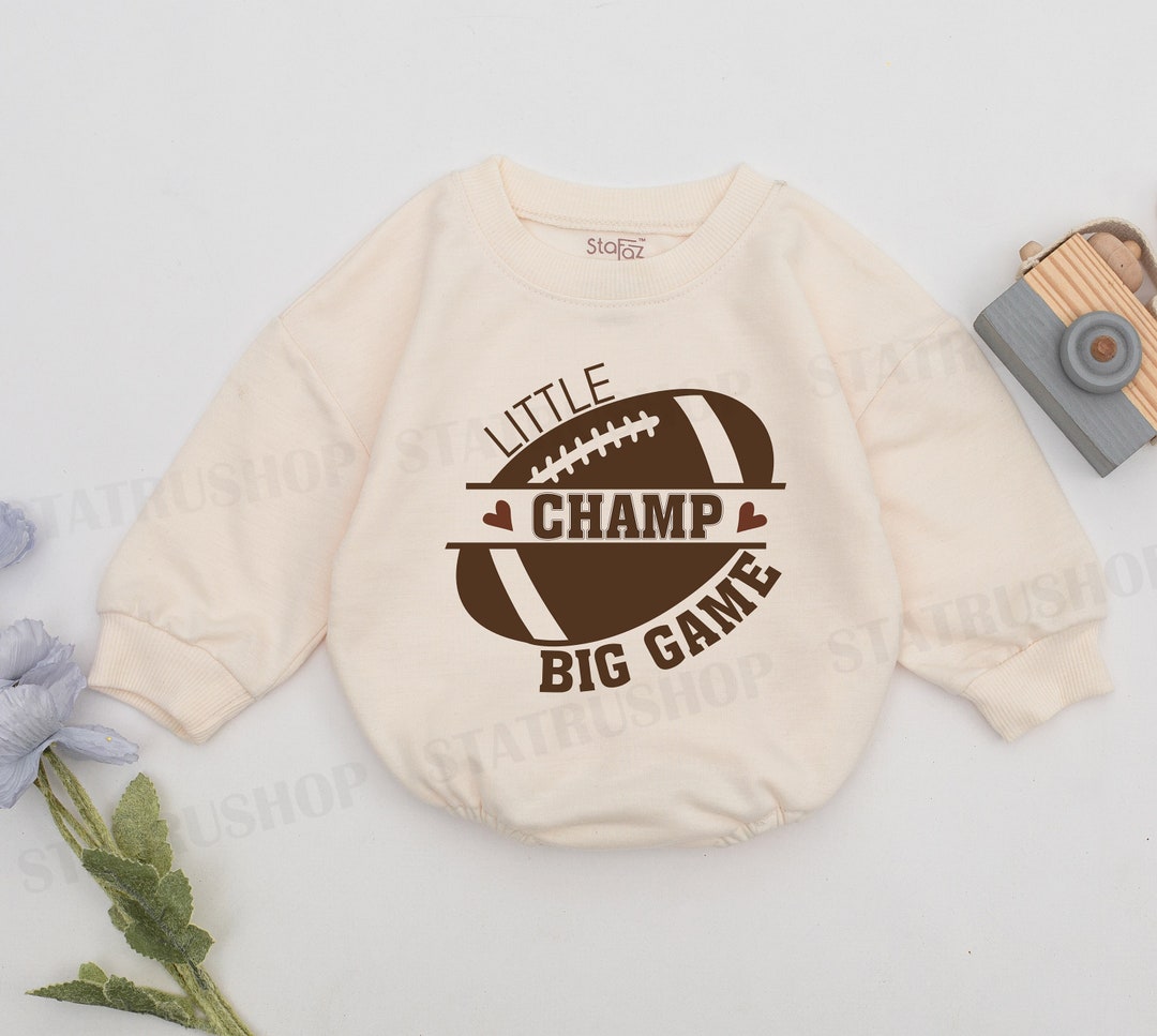 Little Champ Big Game Football Baby Romper, Football Season, Natural