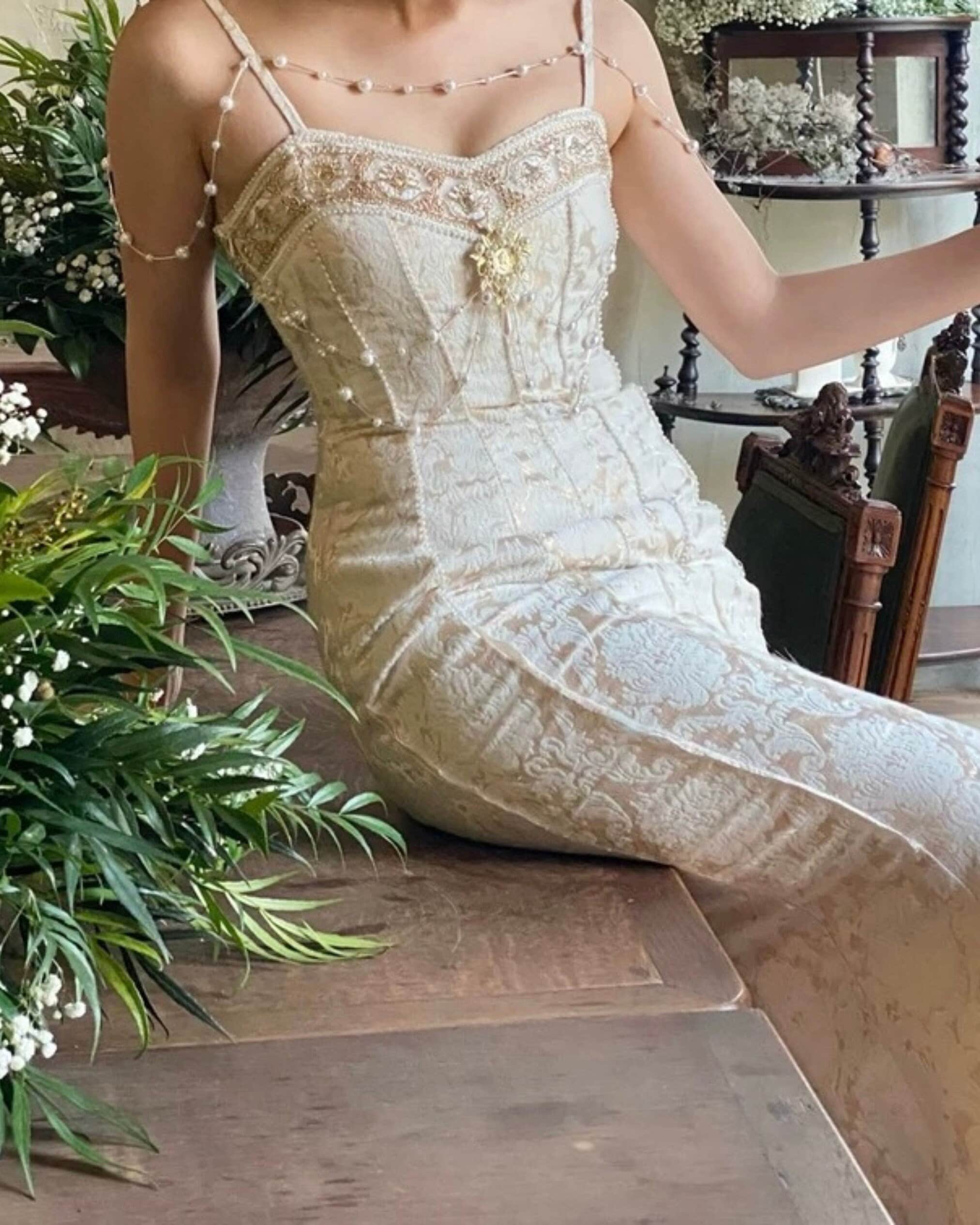 2023 Renaissance Inspired Wedding Dress, Long Sleeve Floral High Neck, Victorian  Gothic Style, Cream Bridal Gown From Bridalstore, $135.05