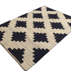 Jute Braided Checkered Area Rug Natural Fiber Rectangle Design for Living Room, Hallway, or Guest Room , rust rug image 7