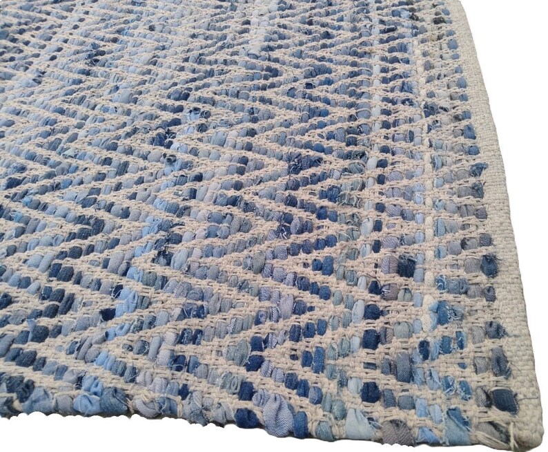 Denim Blue Home Decor Table Runner Rug / Zig Zag Pattern Runner Rug / Modern Decor / Home Decor, Bohemian Rag Rug image 5