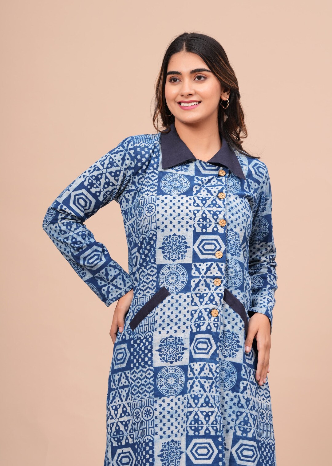 Indigo Hand Print Cotton Jacket , Shrug , Cotton Top, Printed Jacket