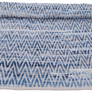 Denim Blue Home Decor Table Runner Rug / Zig Zag Pattern Runner Rug / Modern Decor / Home Decor, Bohemian Rag Rug image 1