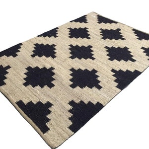 Jute Braided Checkered Area Rug Natural Fiber Rectangle Design for Living Room, Hallway, or Guest Room , rust rug image 10