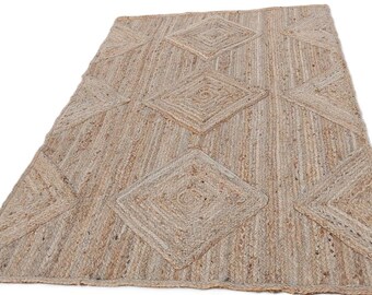 Square Jute Runner Rug / Bohemian Rug / 8 x 10 rug / jute pattern rugs / jute doormat / woven jute rug / braided rug