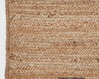 Jute Rug 9x12 Feet Natural Ecofriendly - Rustic Beige Braided Reversible Rectangular for Kitchen Living Room Farmhouse