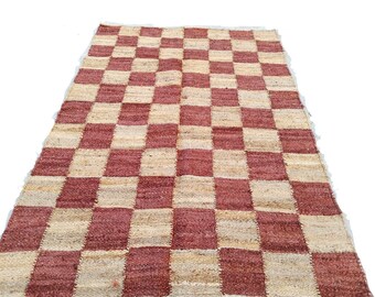 Checkered Pattern / Kilim Jute Rug / Customizable Rug / Reversable Rug / Nursery Patio Rug / Playroom decor / Farmhouse Rug