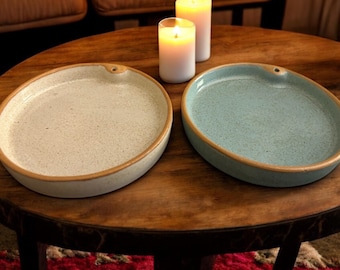 Räucherstäbchenhalter | Keramik Rund Glasiert | Handgetöpfert | Unikat Nepal | Fairtrade | blau beige | Naturprodukt | Steingut Handgemacht