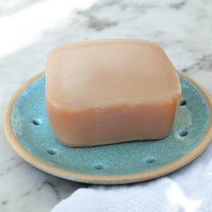 Ceramic soap dish, round, glazed | Hand-made | Unique piece from Nepal | Fairtrade | blue + beige | Natural product | Stoneware | Soap dish
