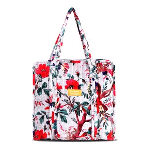 Luxury Floral Quilted blockprint Velvet Tote Bag - Versatile Kit for Office and Weekend, Soft and Plush Quilted Tote