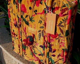 Chic Floral Quilted blockprint Tote bag in Luxe Velvet - Your Elegant Everyday Essentials