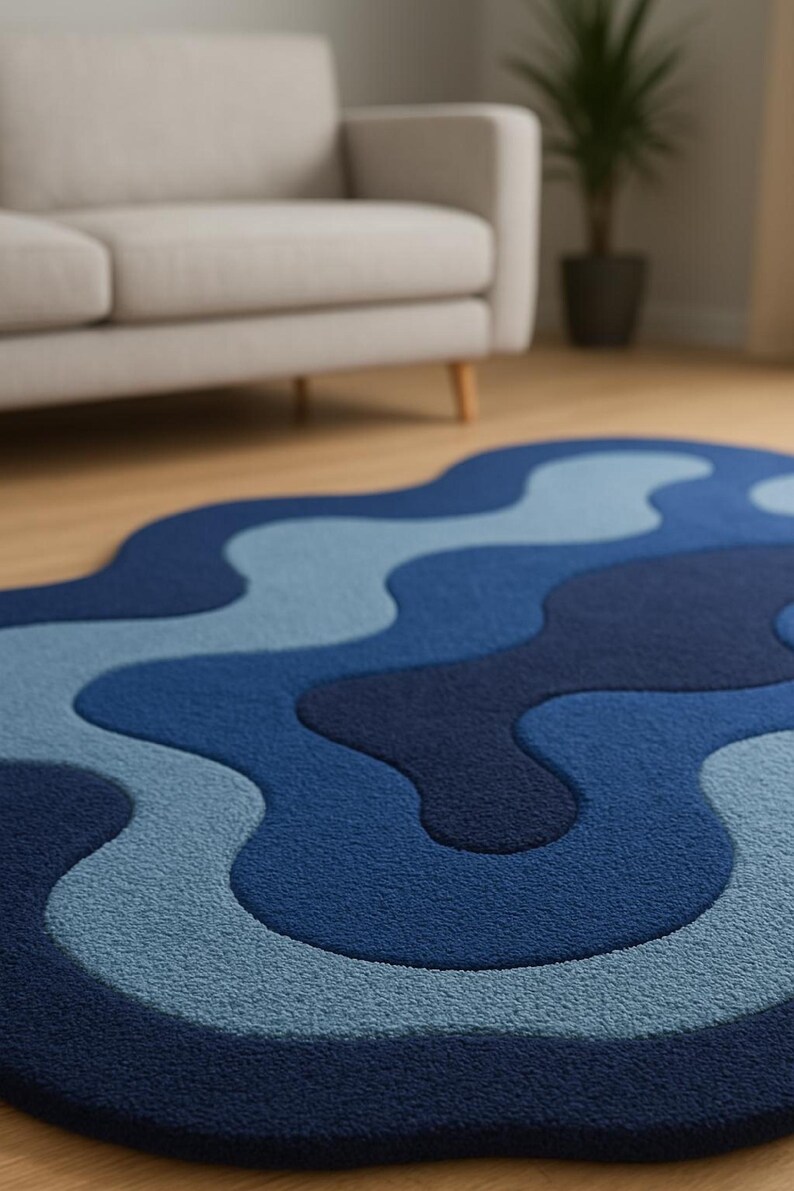 Blue Abstract Hand Tufted Area Rug | Soft Modern Living Room Carpet - Etsy