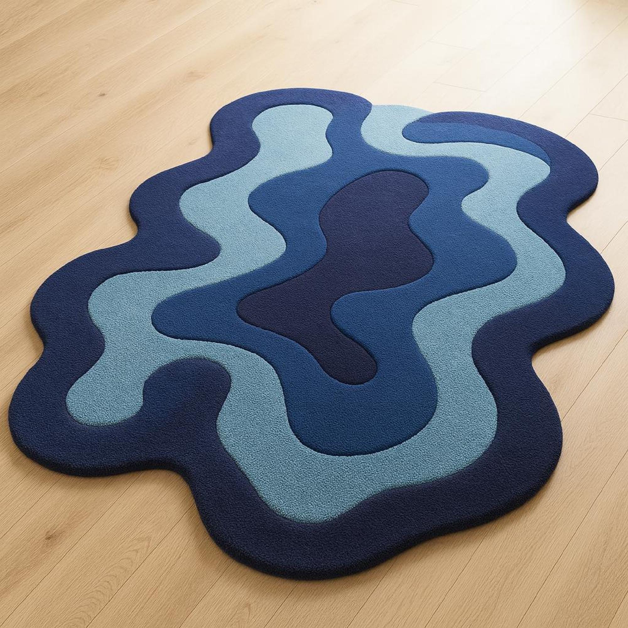 Blue Abstract Hand Tufted Area Rug | Soft Modern Living Room Carpet - Etsy