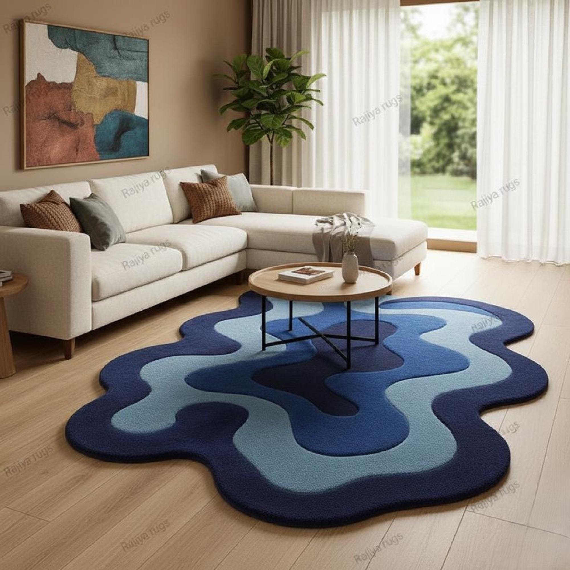 Blue Abstract Hand Tufted Area Rug | Soft Modern Living Room Carpet - Etsy