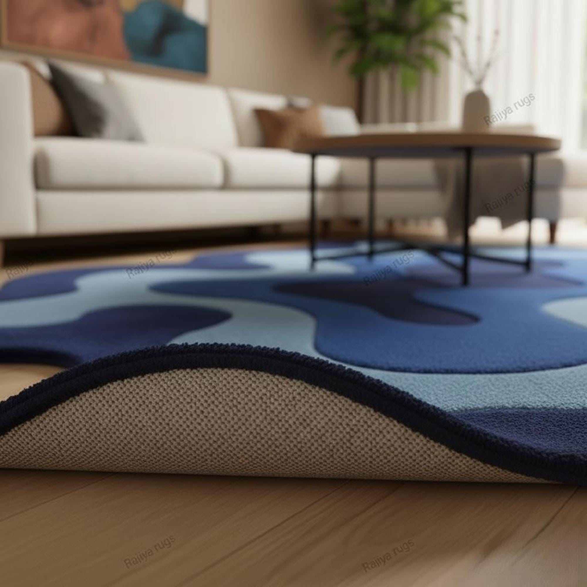 Blue Abstract Hand Tufted Area Rug | Soft Modern Living Room Carpet - Etsy