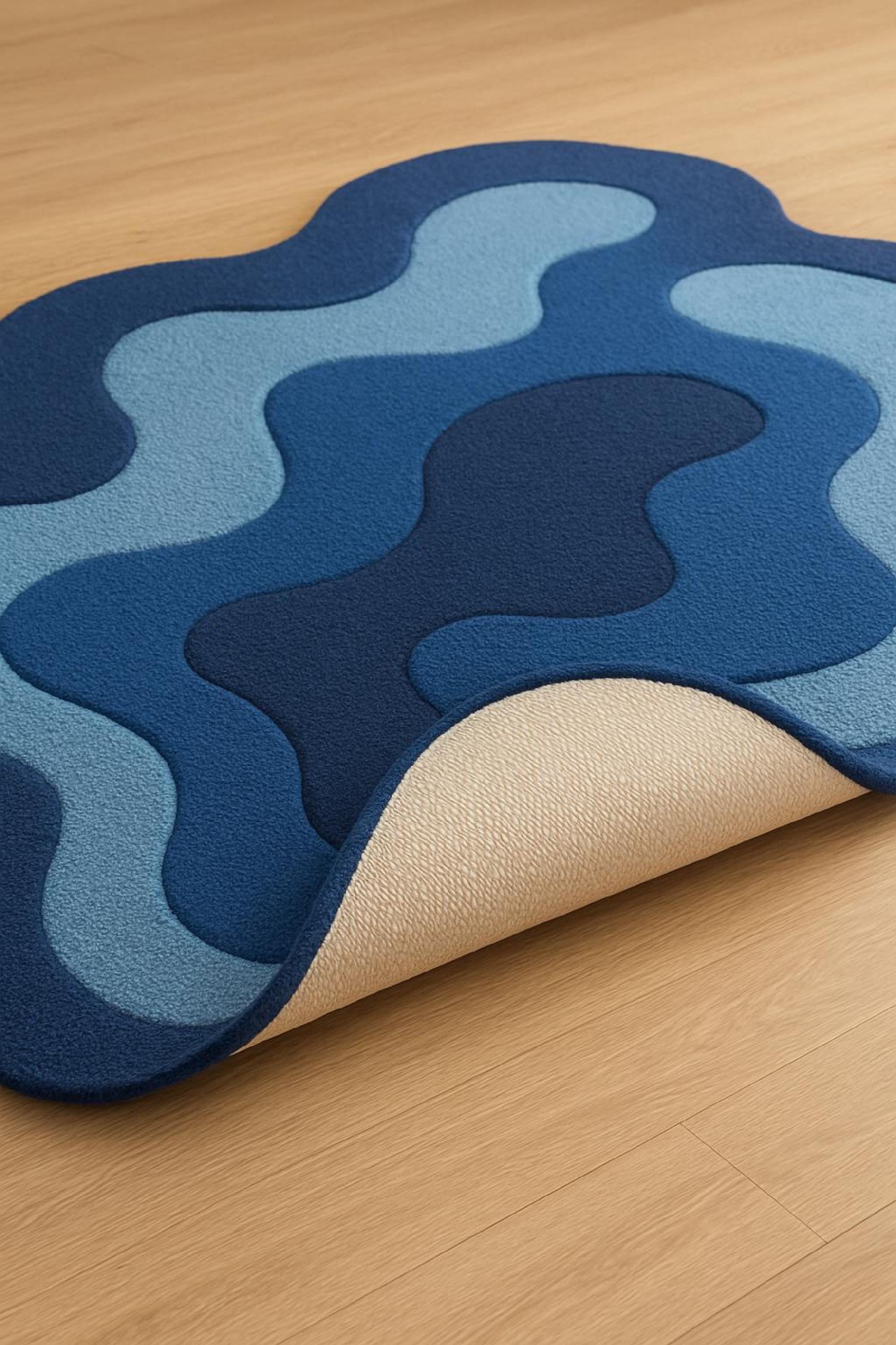 Blue Abstract Hand Tufted Area Rug | Soft Modern Living Room Carpet - Etsy