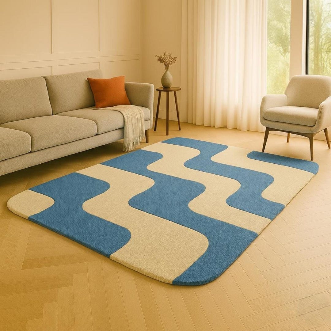 Hand Tufted Blue Wave Rug | Modern Living Room Carpet - Etsy