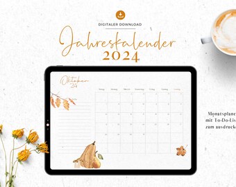 Printable Annual Calendar 2024 (Monthly Planner with To-Do List)